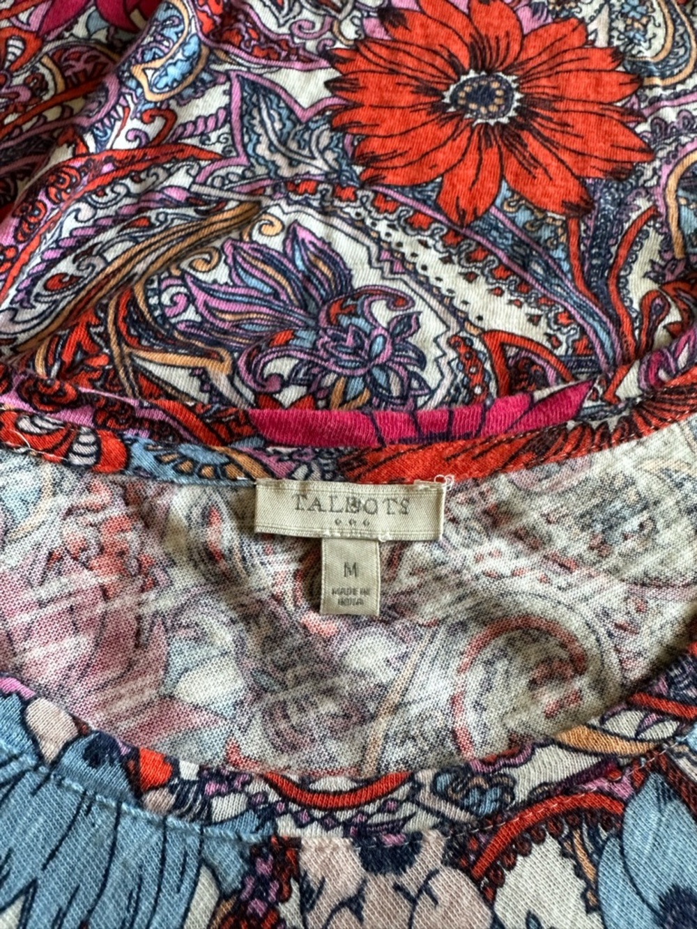 Talbots Paisley Floral Faux Wrap Dress - Red, Pink, Blue, Cream - Picture 6 of 6